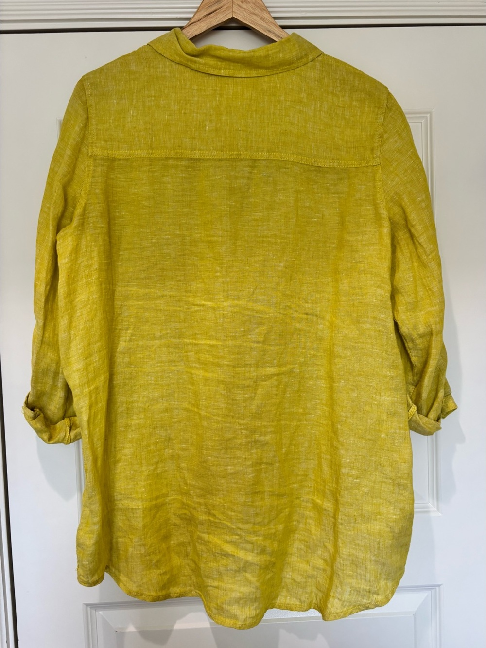 Sigrid Olsen L 100% Linen Yellow Mini Button Shirt Dress Cottagecore Coastal - Picture 5 of 8